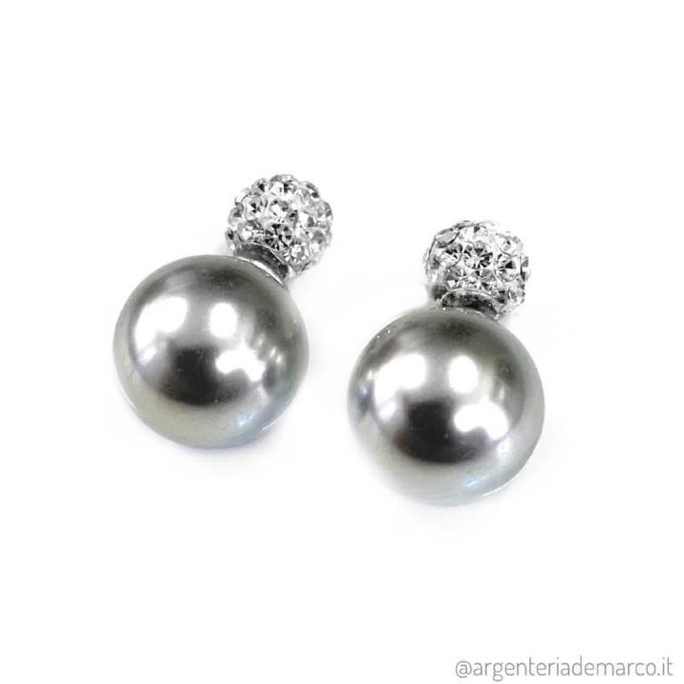 ORECCHINI GREY PEARL AND CRYSTAL BALL